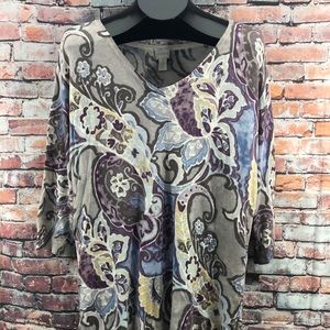 Chico's Lightweight V-Neck Paisley Sweater